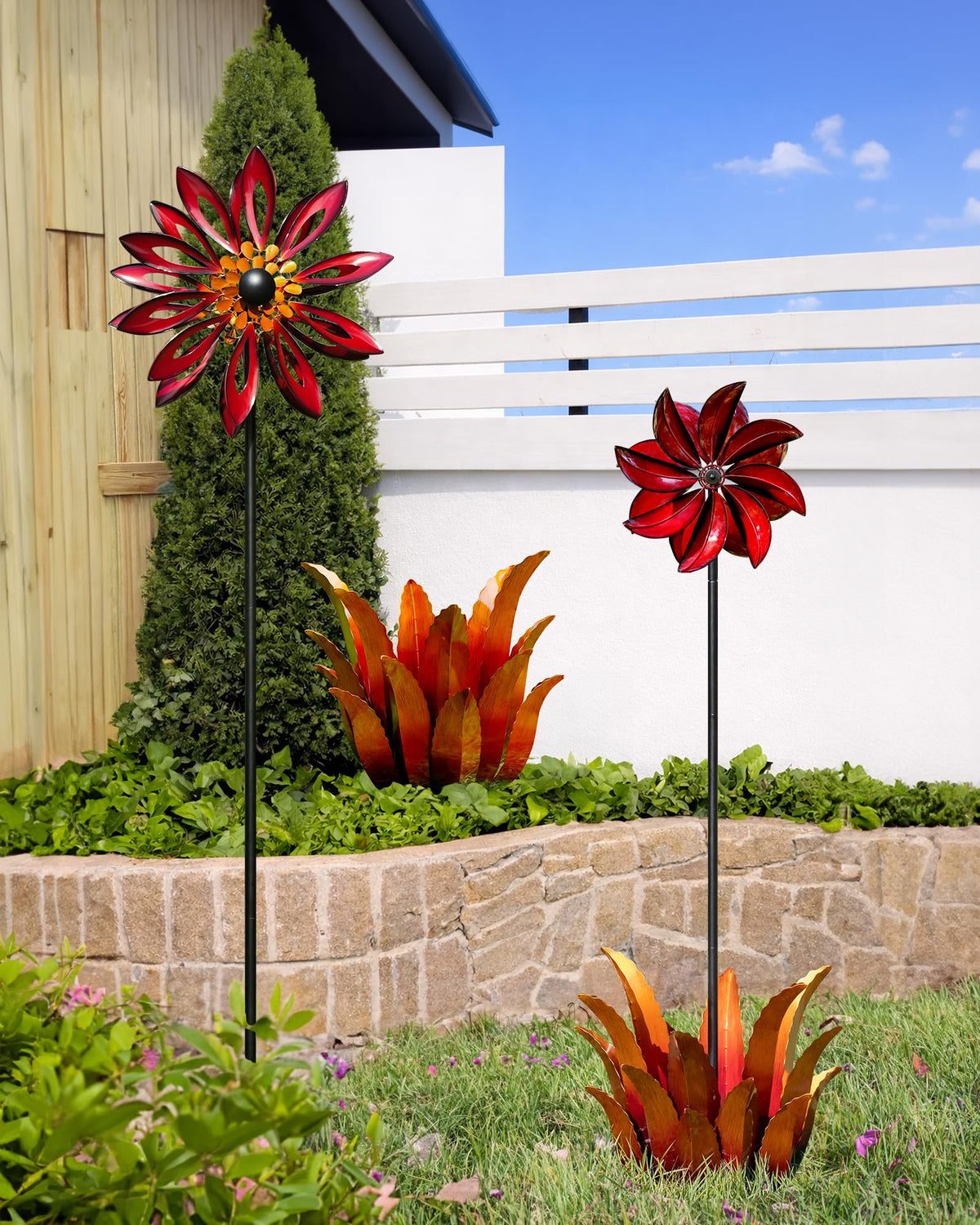Weather-resistant Cyan Oasis agave sculpture withstands sun and rain.
