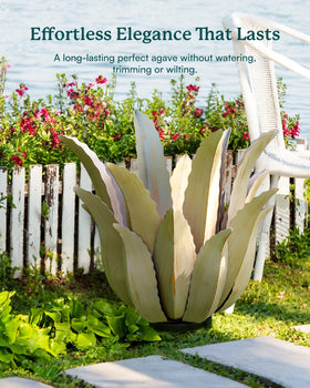 Cyan Oasis weather-resistant yard art designed to withstand sun, wind, and rain