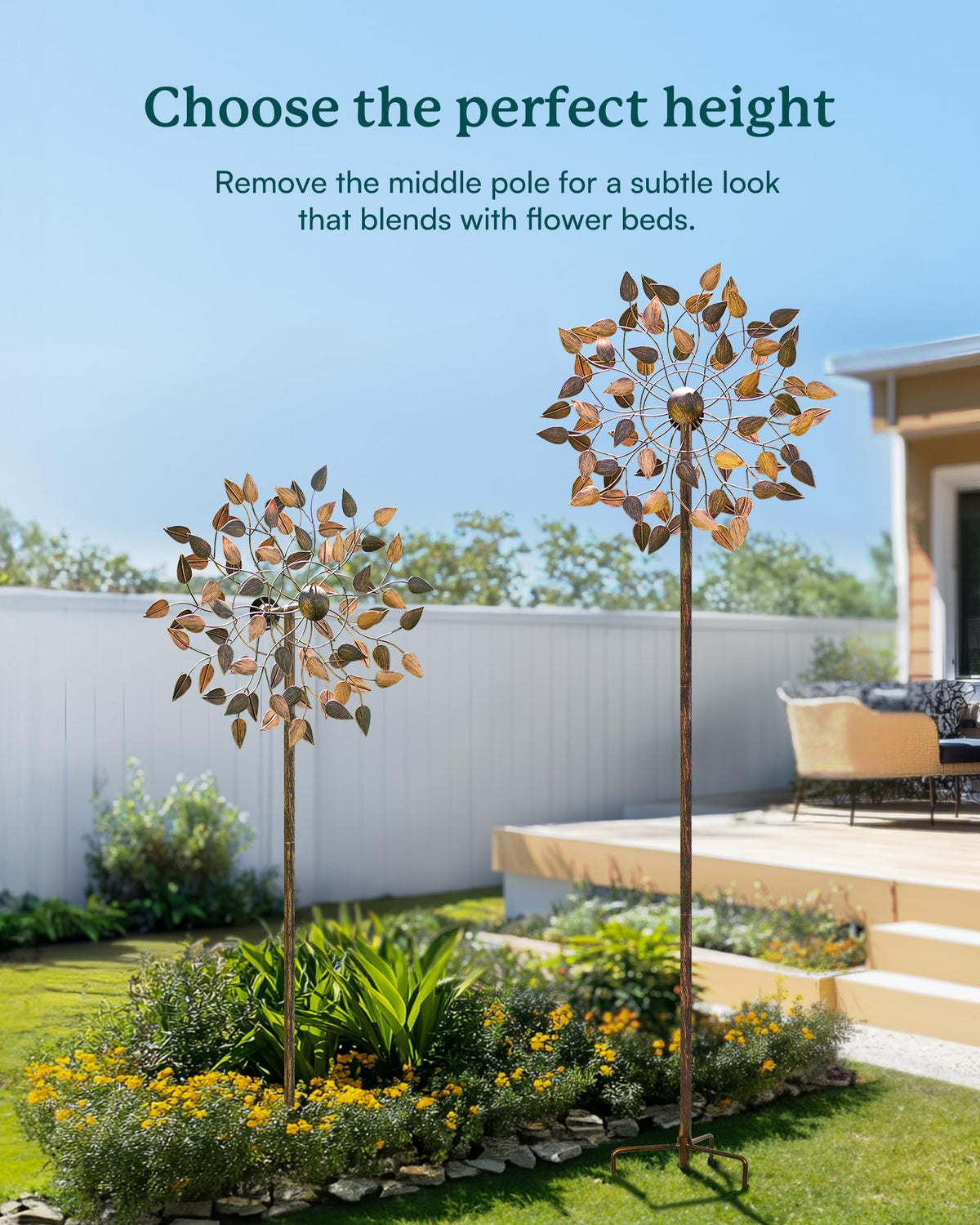 Cyan Oasis wind spinner pole stake assembly illustrates stable setup in windy yards.