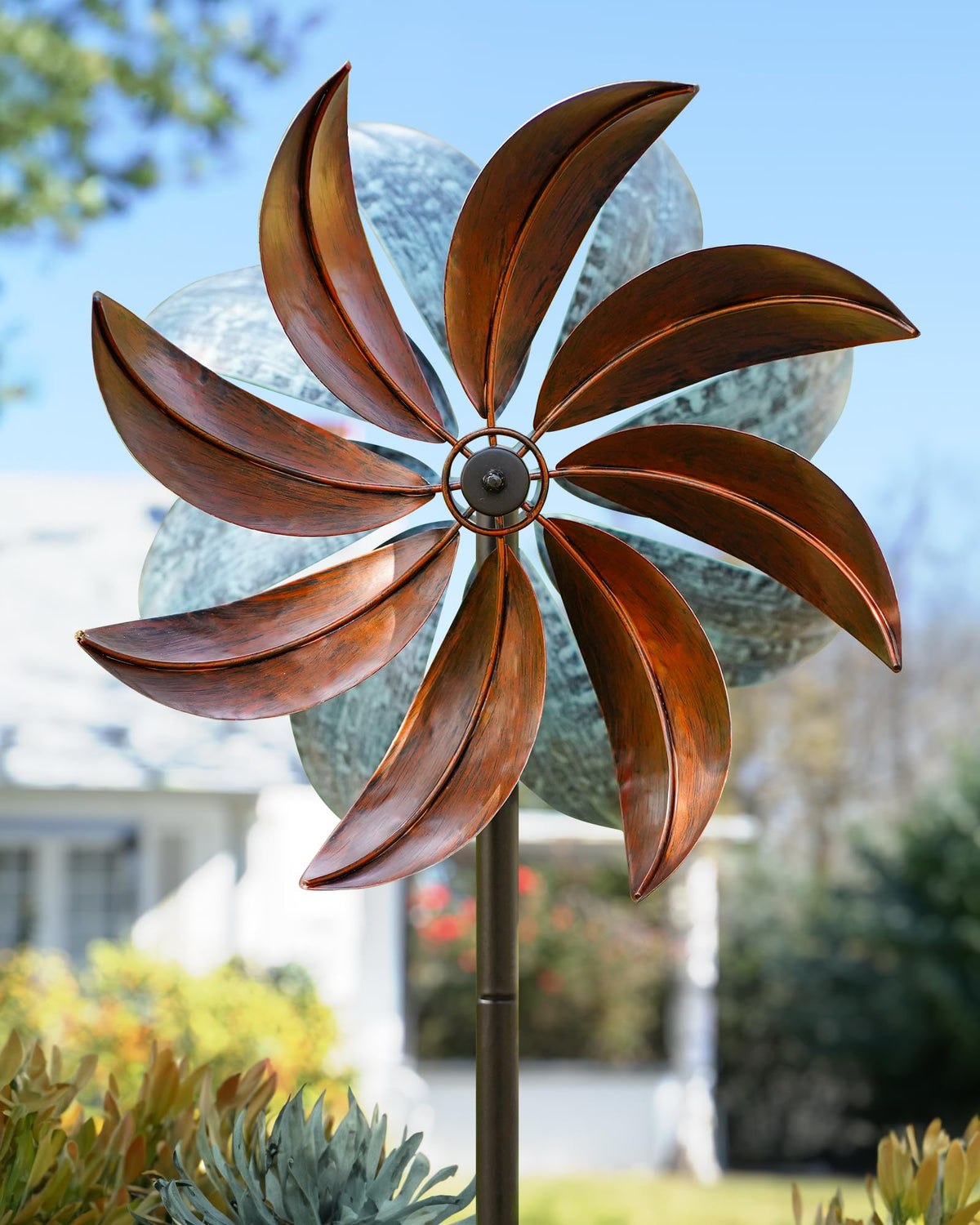 Cyan Oasis wind spinner year-round decor with durable rain-ready finish