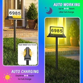 Cybrasc address sign dual solar panels charging from sunlight
