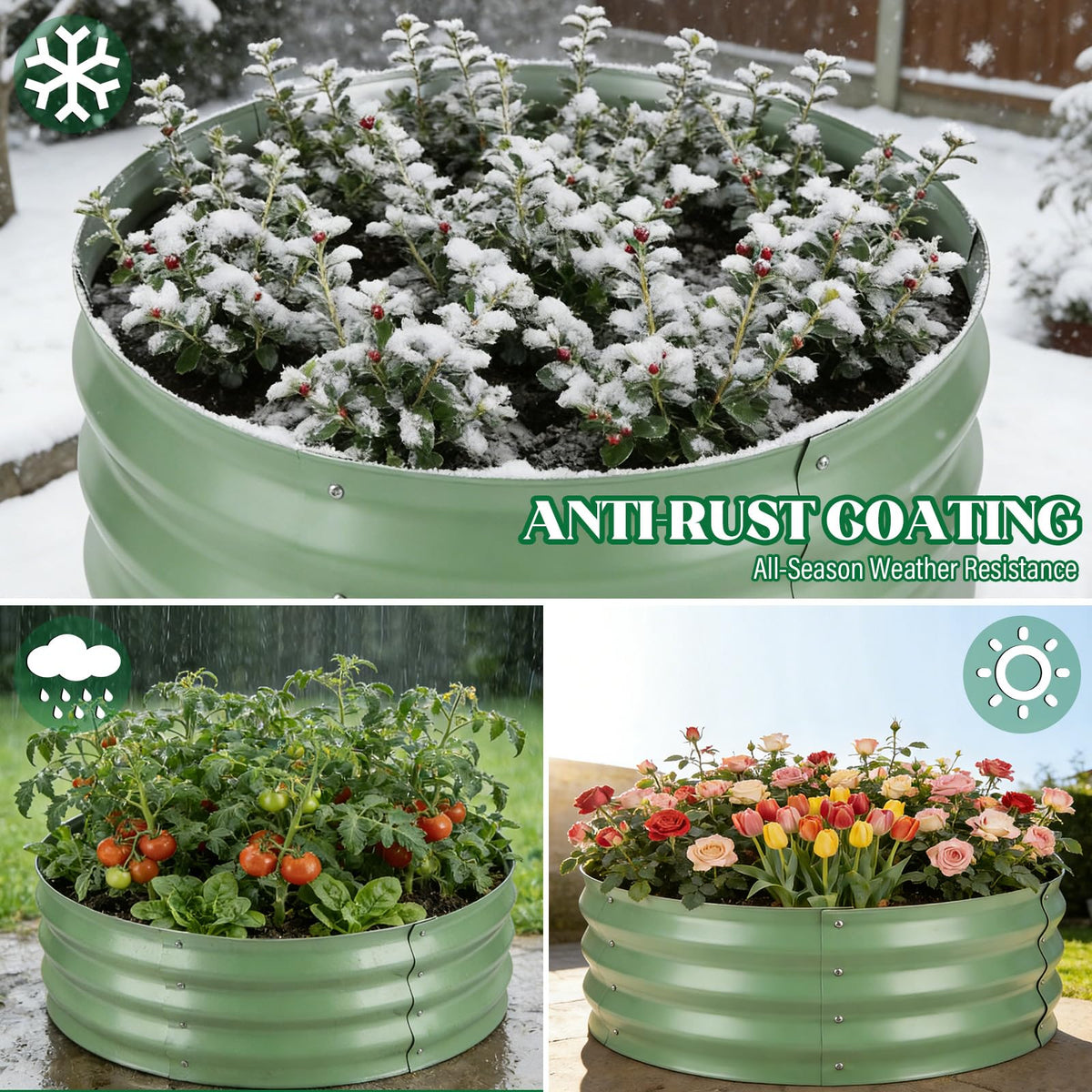 Cycayit sage-green planter ideal for patio and backyard gardens.