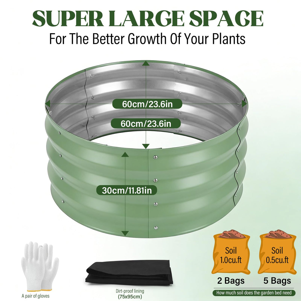 Cycayit fabric liner included enhances soil retention and drainage in outdoor beds.