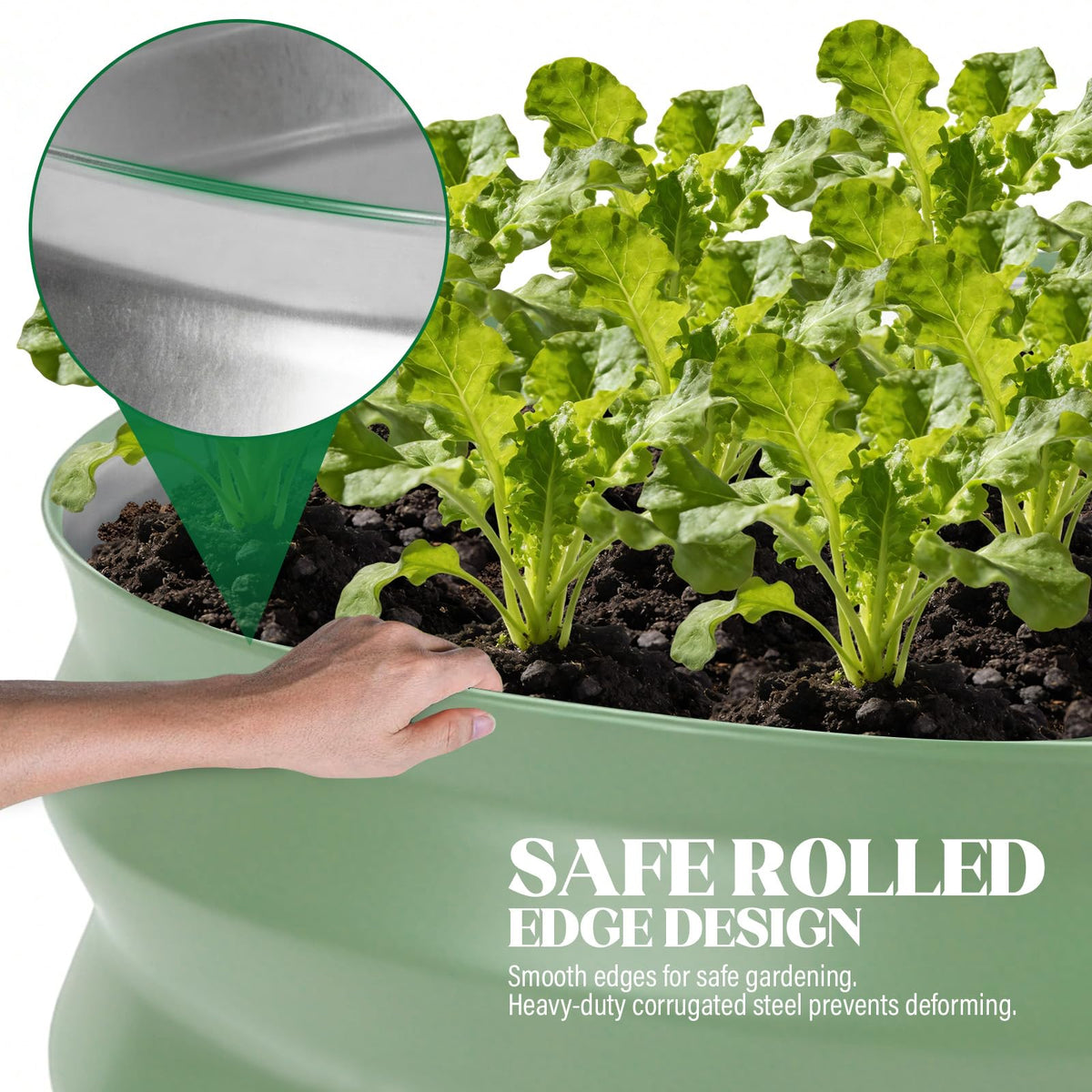 Cycayit round bed designed for herbs, flowers, and small vegetables.