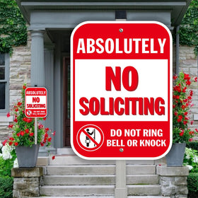Cyedamu No Soliciting sign stake assembly showing easy setup