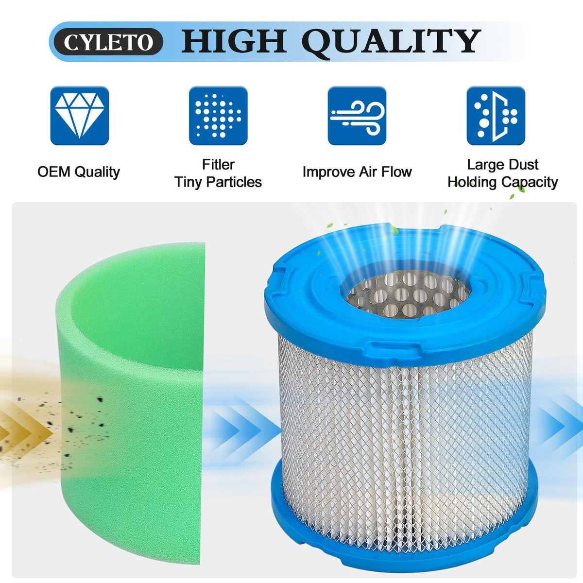 Cyleto air filter for John Deere PT9334 LG393957S installed for clean air flow