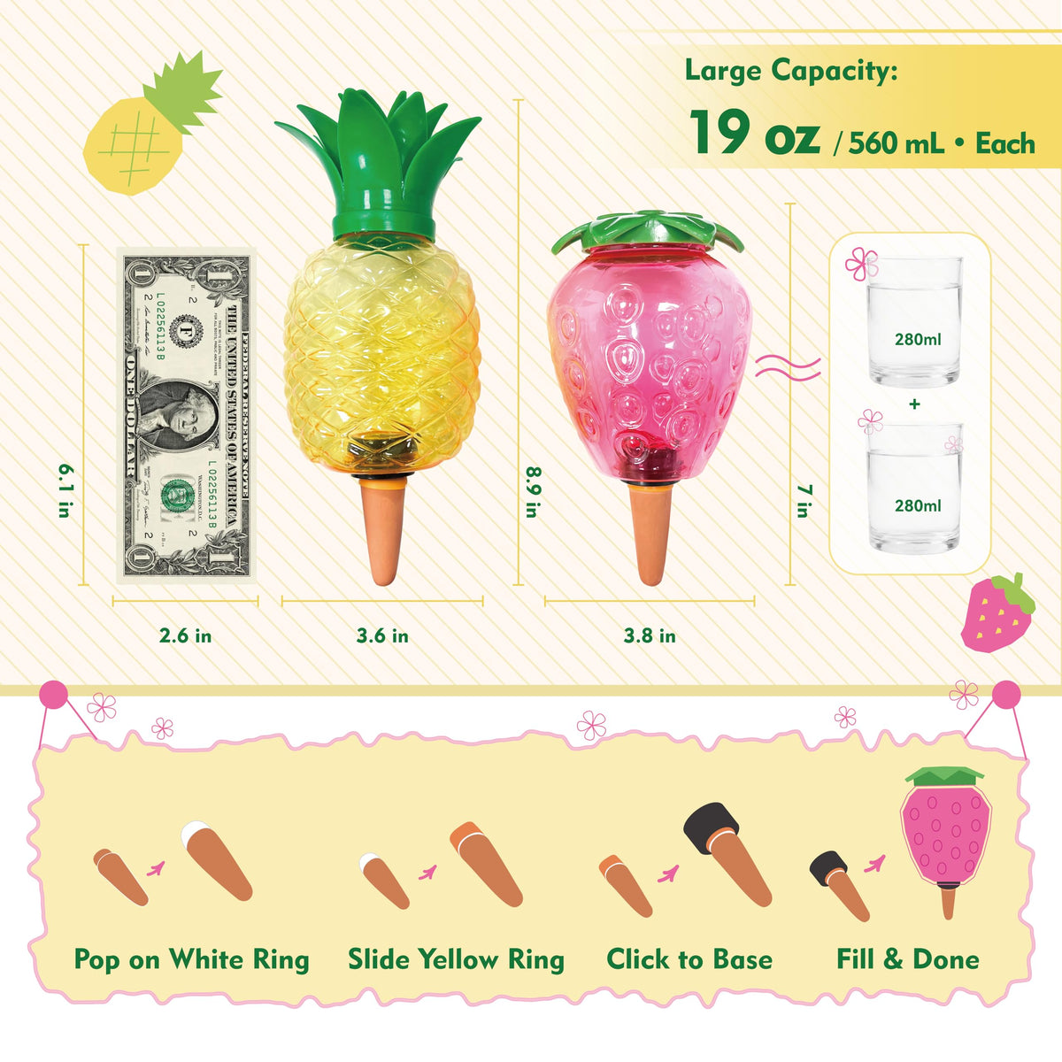 Cynevaris pineapple watering globe shows vibrant decor while nourishing plants