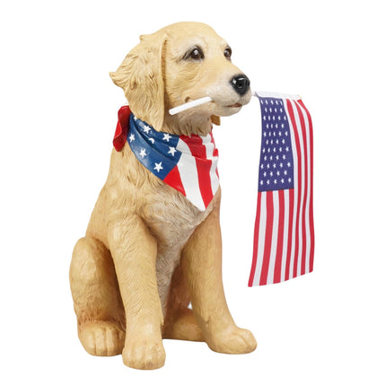Cynkeyee outdoor dog statue with American flag adds patriotic curb appeal to your garden.