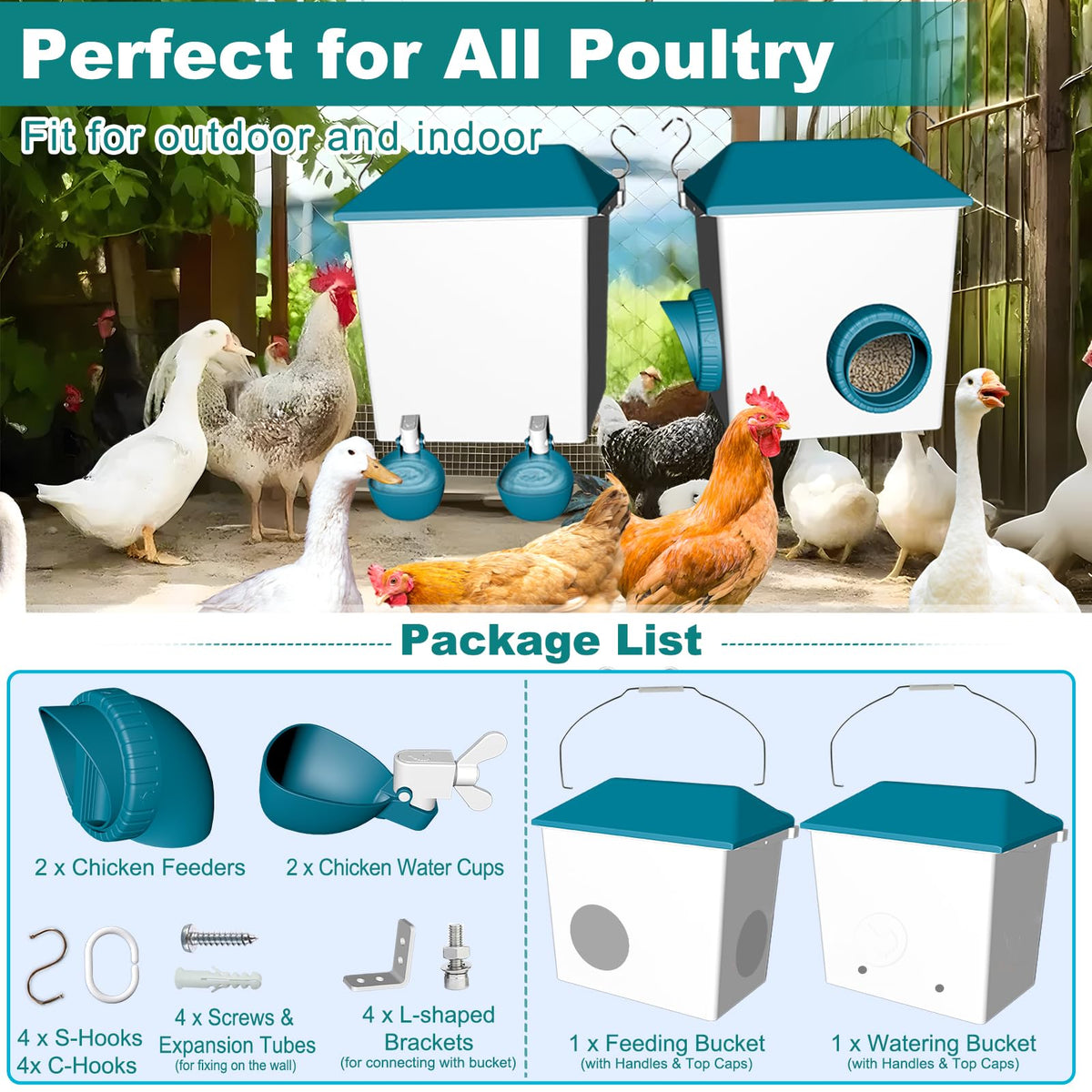 Cyrico 10lb feed and 2gal water system minimizes refills.