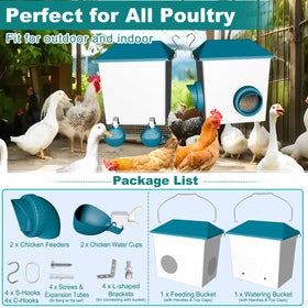 Cyrico 10lb feed and 2gal water system minimizes refills.