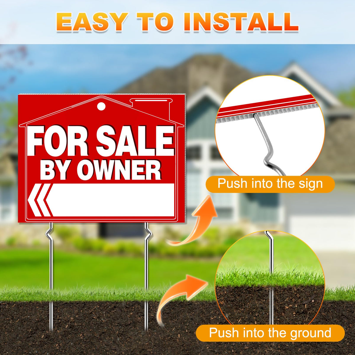 Cyrico 3-pack FSBO signs with stakes and arrows for guidance