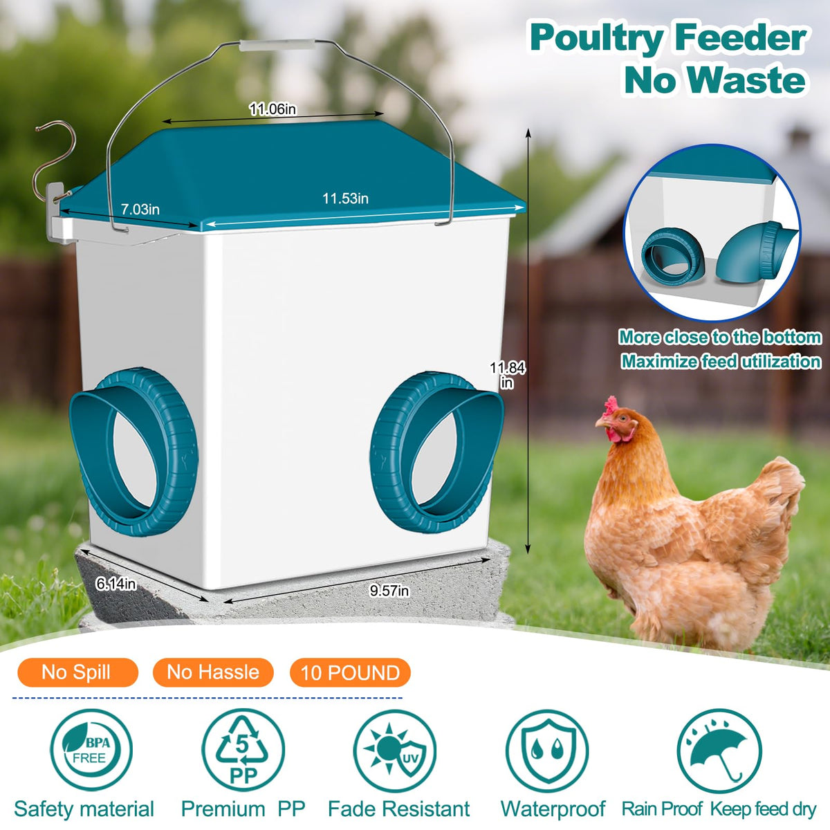 Cyrico chicken waterer flow-control ensures steady hydration with minimal spills.