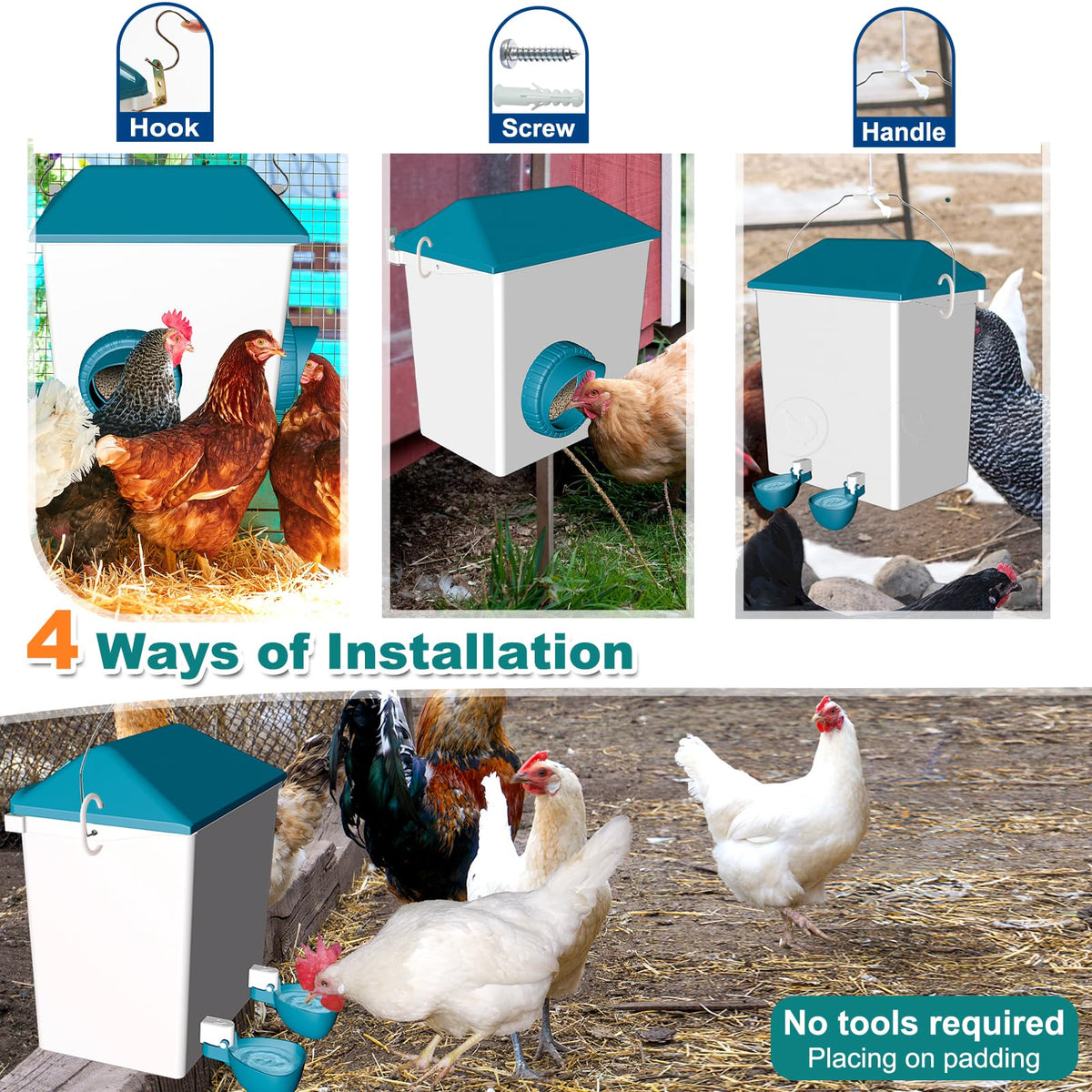 Cyrico rainproof lid blocks rain and keeps feed clean.