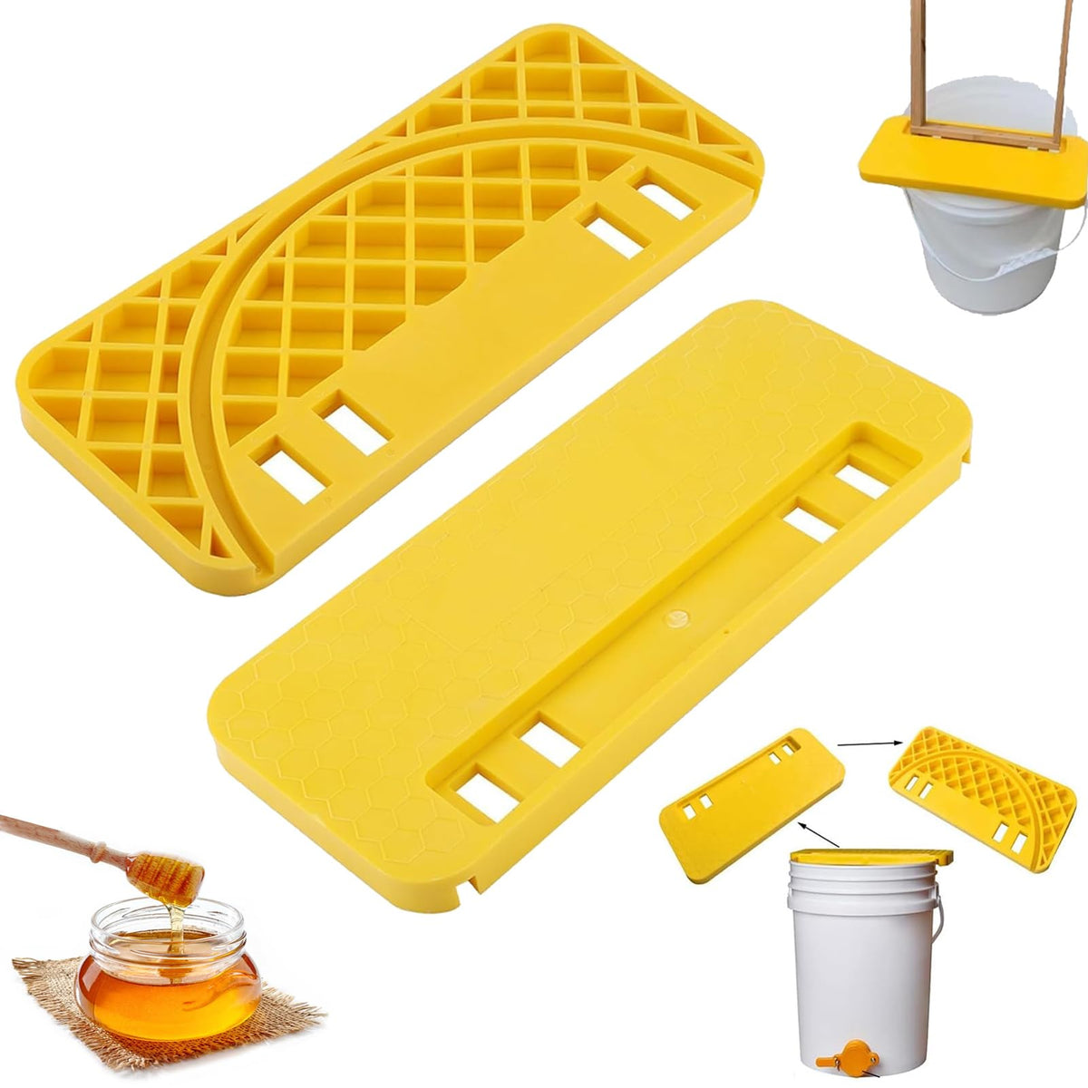 CYSFETENA honey uncapping tank holder secures frames for clean honey flow.