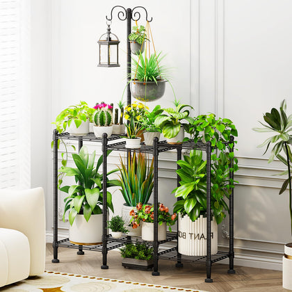 CYXPHION plant stand with 6-tier indoor-outdoor layout, versatile for multiple planters.