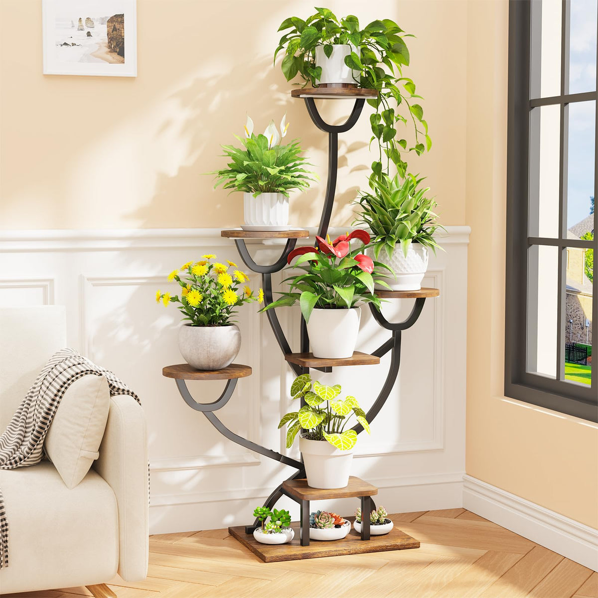 CYXPHION flower-shaped design enhances living room aesthetics while supporting plants.