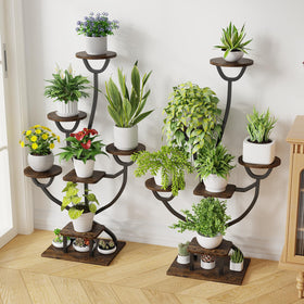 CYXPHION 7-tier corner shelf showing diverse pots and decor.