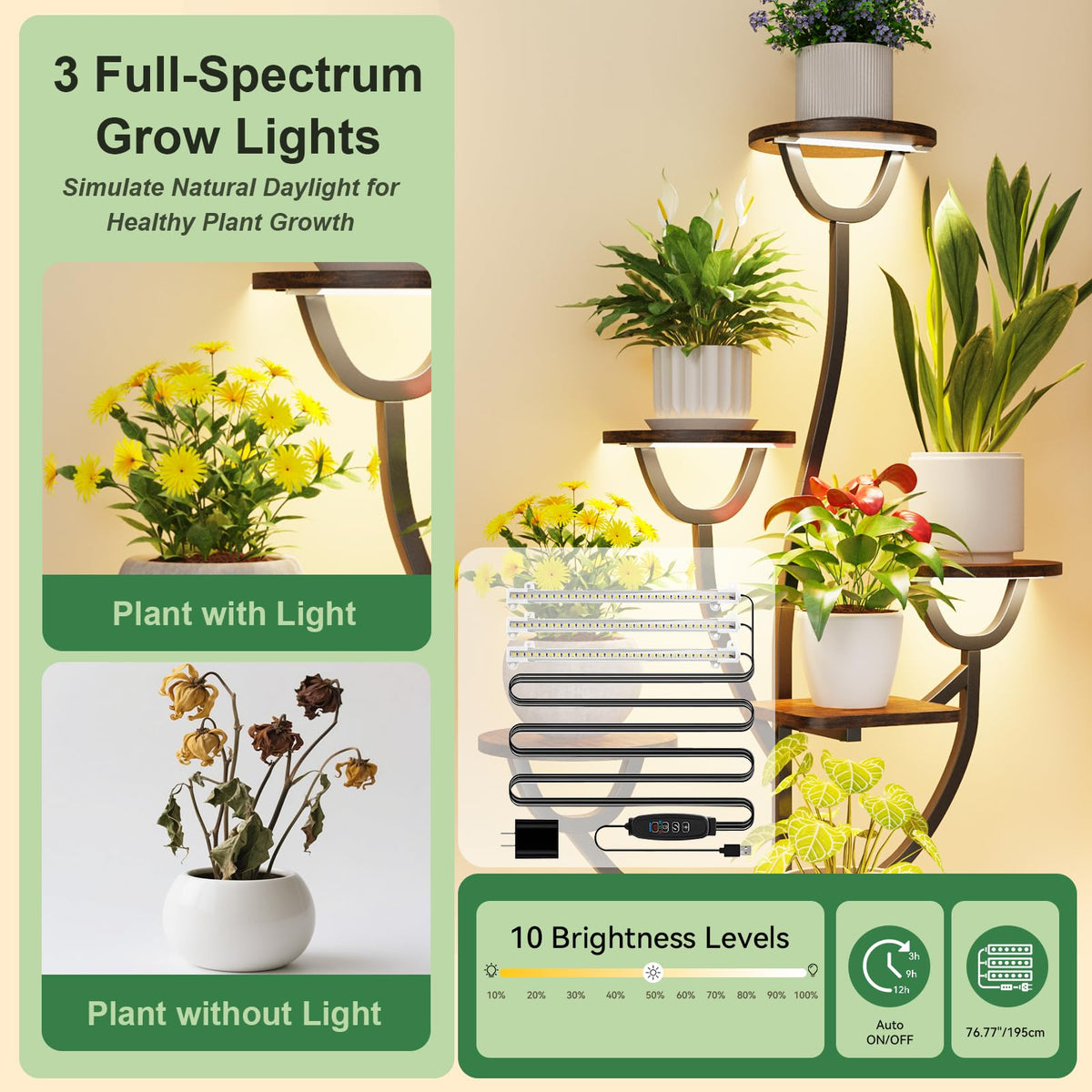 CYXPHION plant stand with grow lights side view, ideal for compact corner placement.