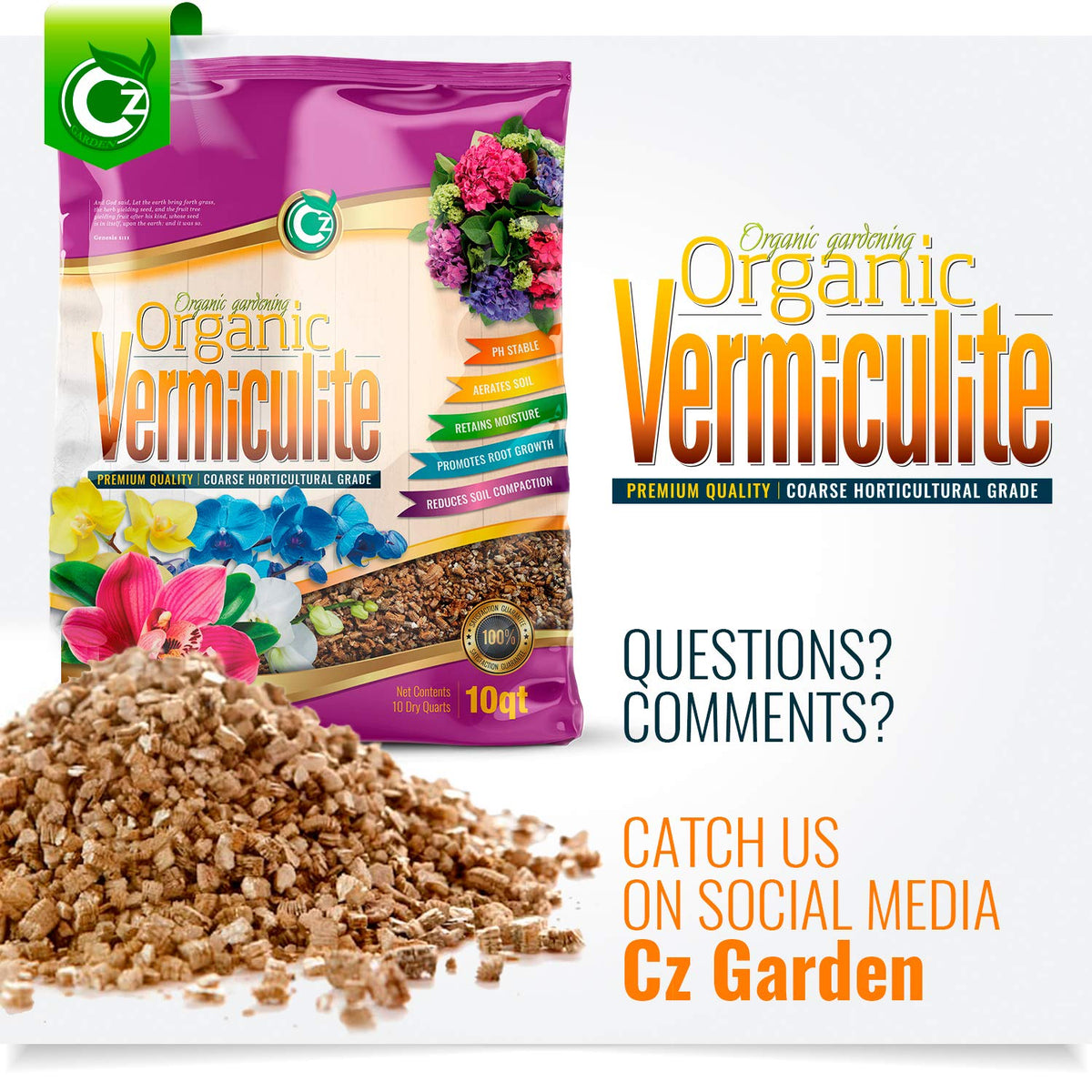 Cz Garden Supply coarse vermiculite ideal for indoor and outdoor plants in various climates