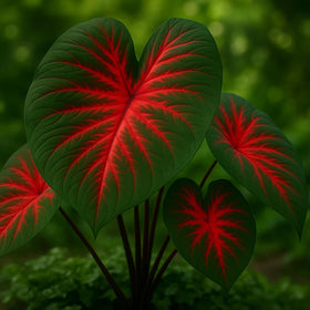 CZ Grain 2 Hearts A'Fire caladium bulbs with spotted leaves for vibrant container color.