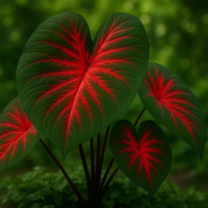 CZ Grain 2 Hearts A'Fire caladium bulbs with spotted leaves for vibrant container color.
