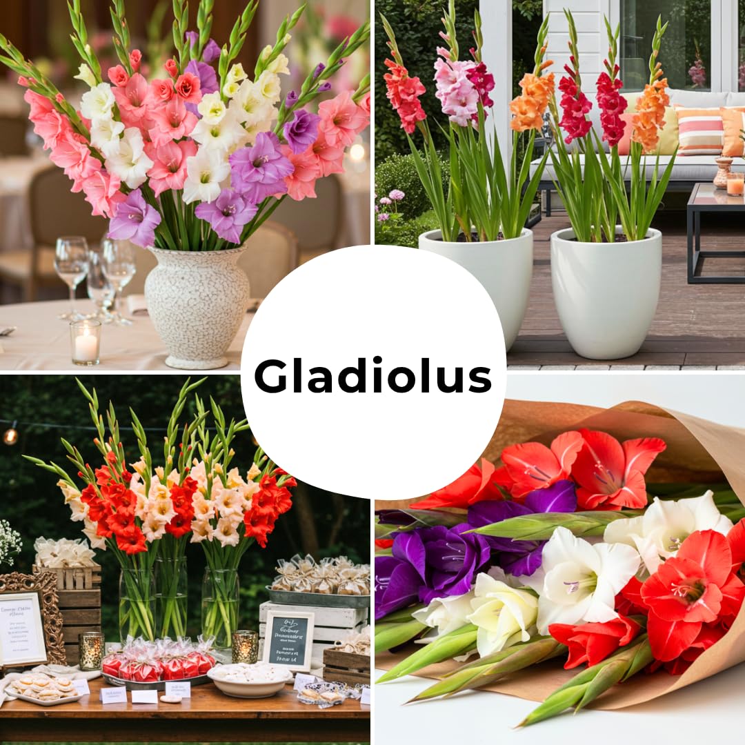 Gladiolus bulbs in mixed colors planted in a garden bed by CZ Grain
