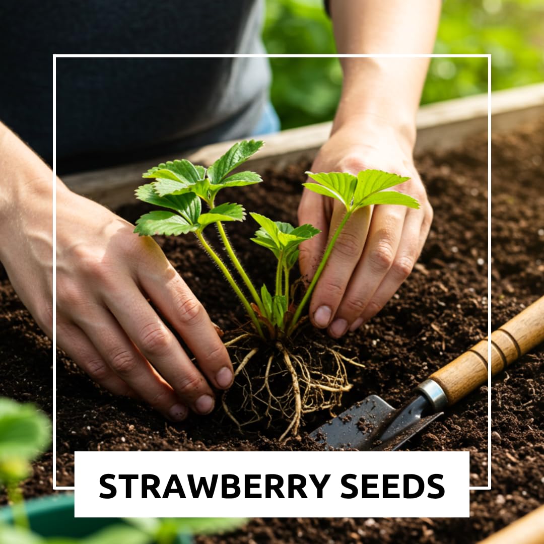 Hands planting CZ Grain strawberry seeds in soil for future harvest.