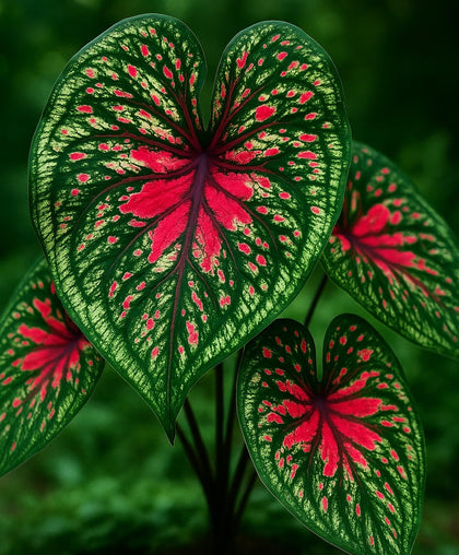 CZ Grain Two Spicy Lizard Caladium bulbs brighten shade gardens with tropical color.