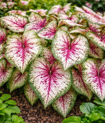 CZ Grain wine-splashed caladium bulbs brighten shaded patios