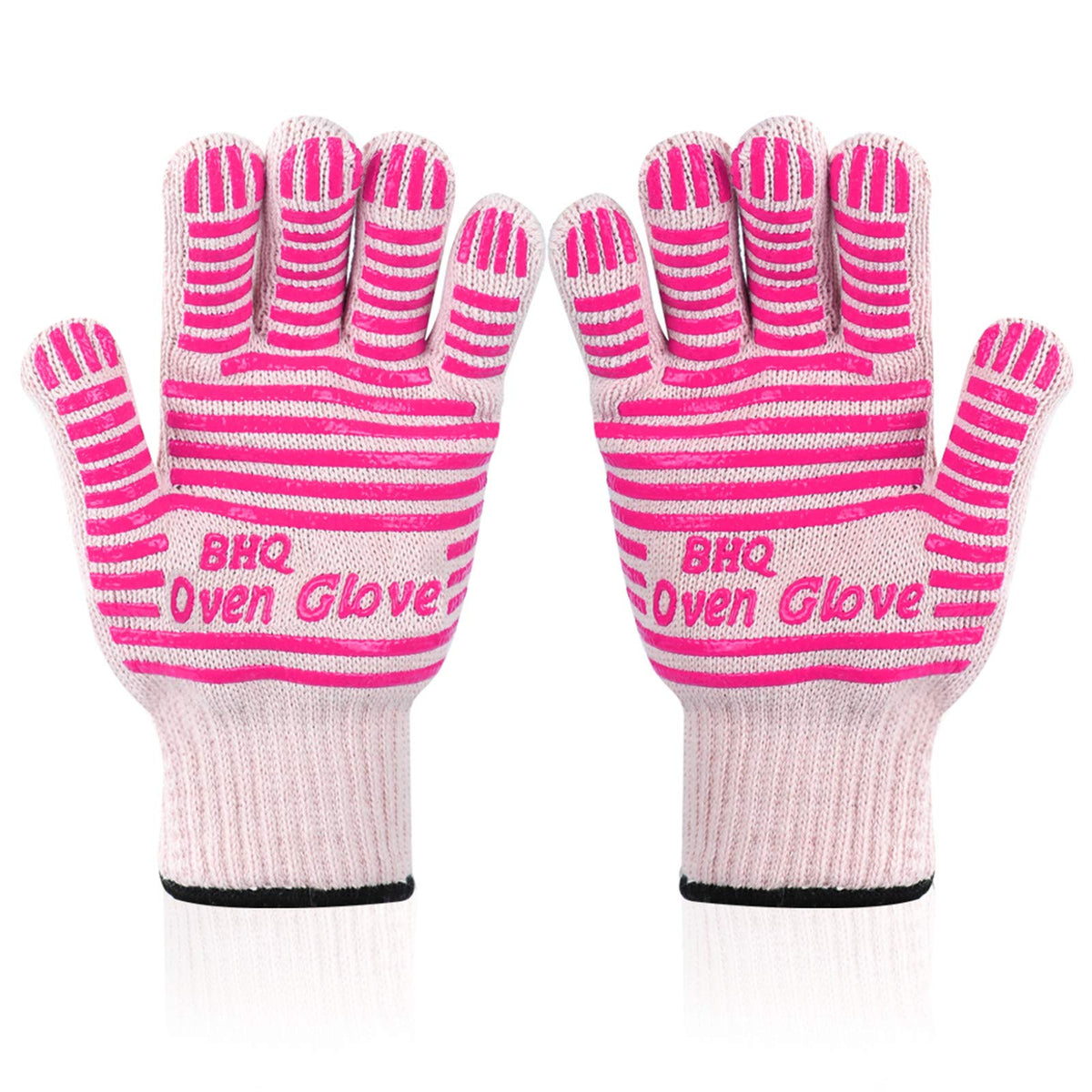 CZSYZCZS extreme heat oven gloves pink wide view showing coverage and protection