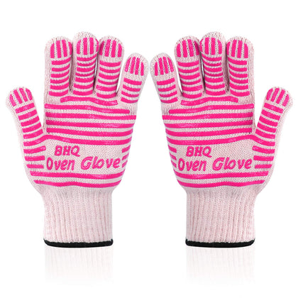 CZSYZCZS extreme heat oven gloves pink wide view showing coverage and protection