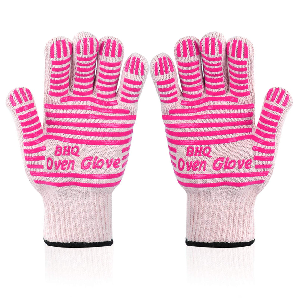 CZSYZCZS extreme heat oven gloves pink wide view showing coverage and protection