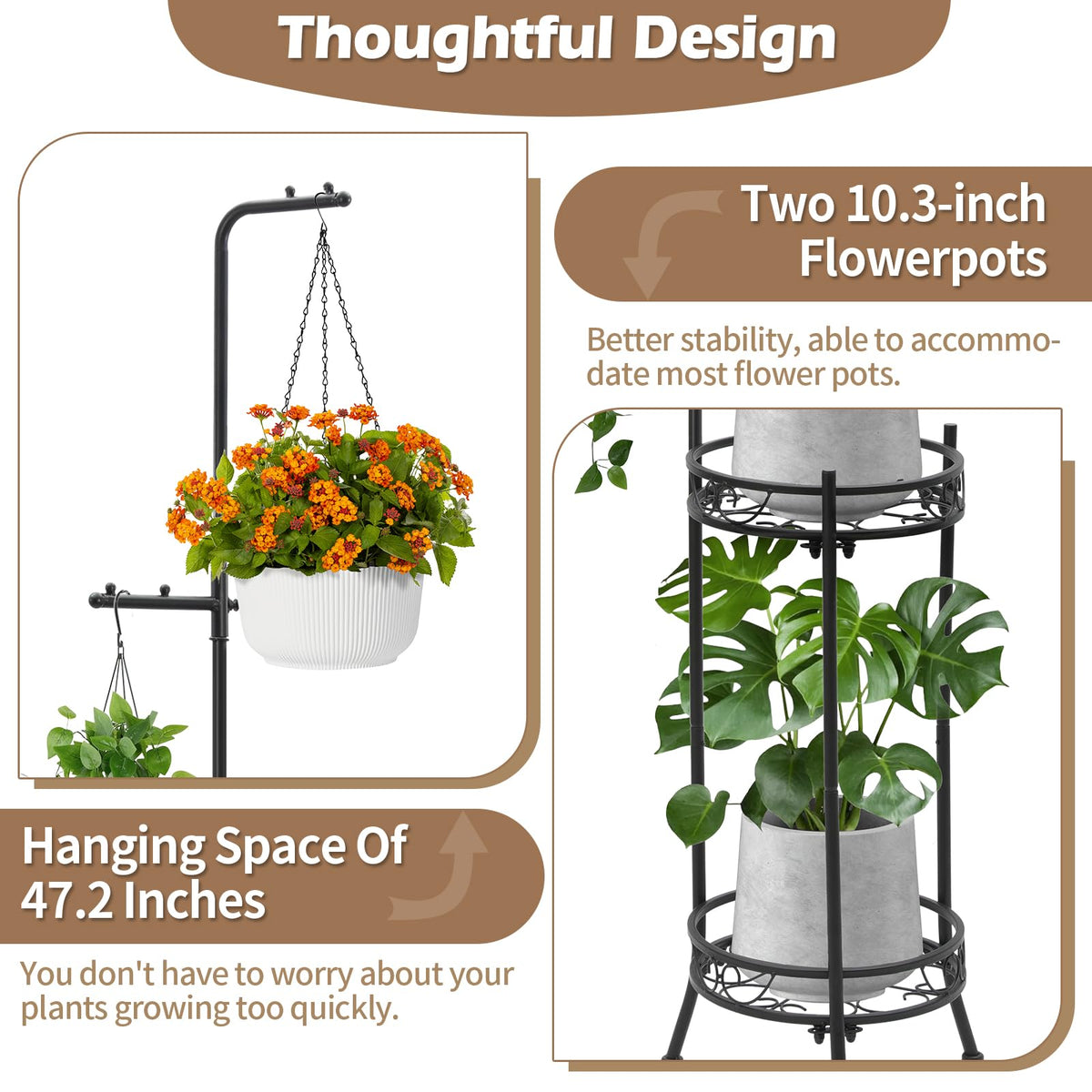 CZWL&HG supports 4 potted plants with adjustable 2-tier layout.