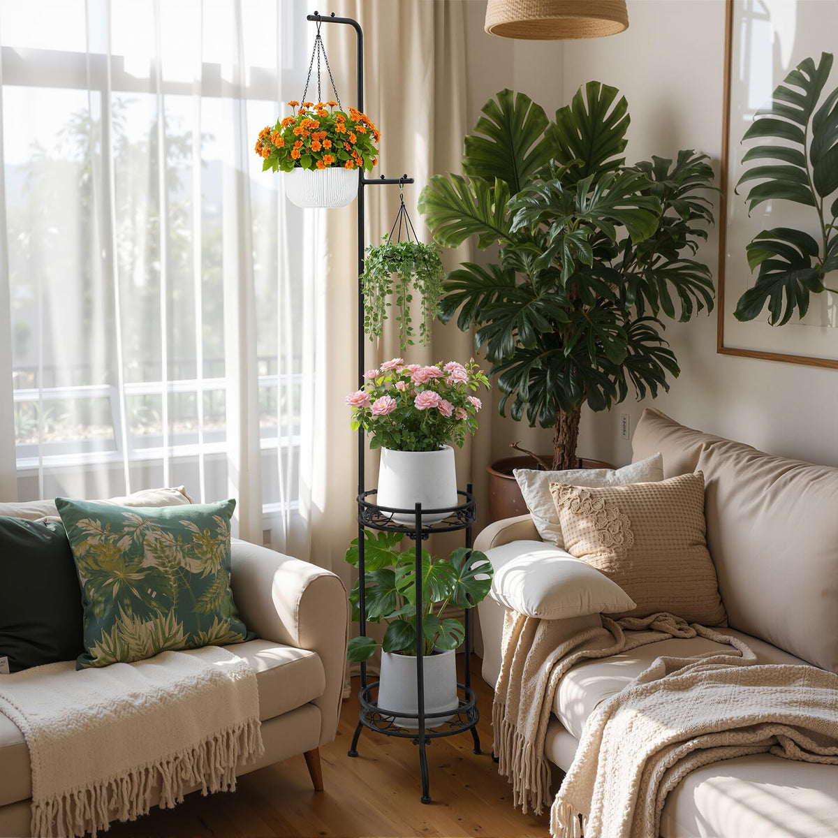 CZWL&HG tall plant rack adaptable for indoor or outdoor use.