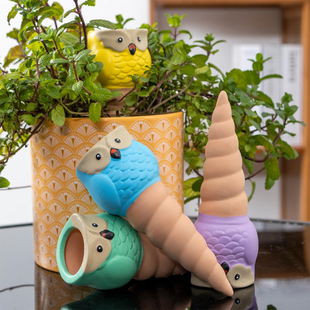 CZWL&HG terracotta owl watering spike in soil delivers steady moisture