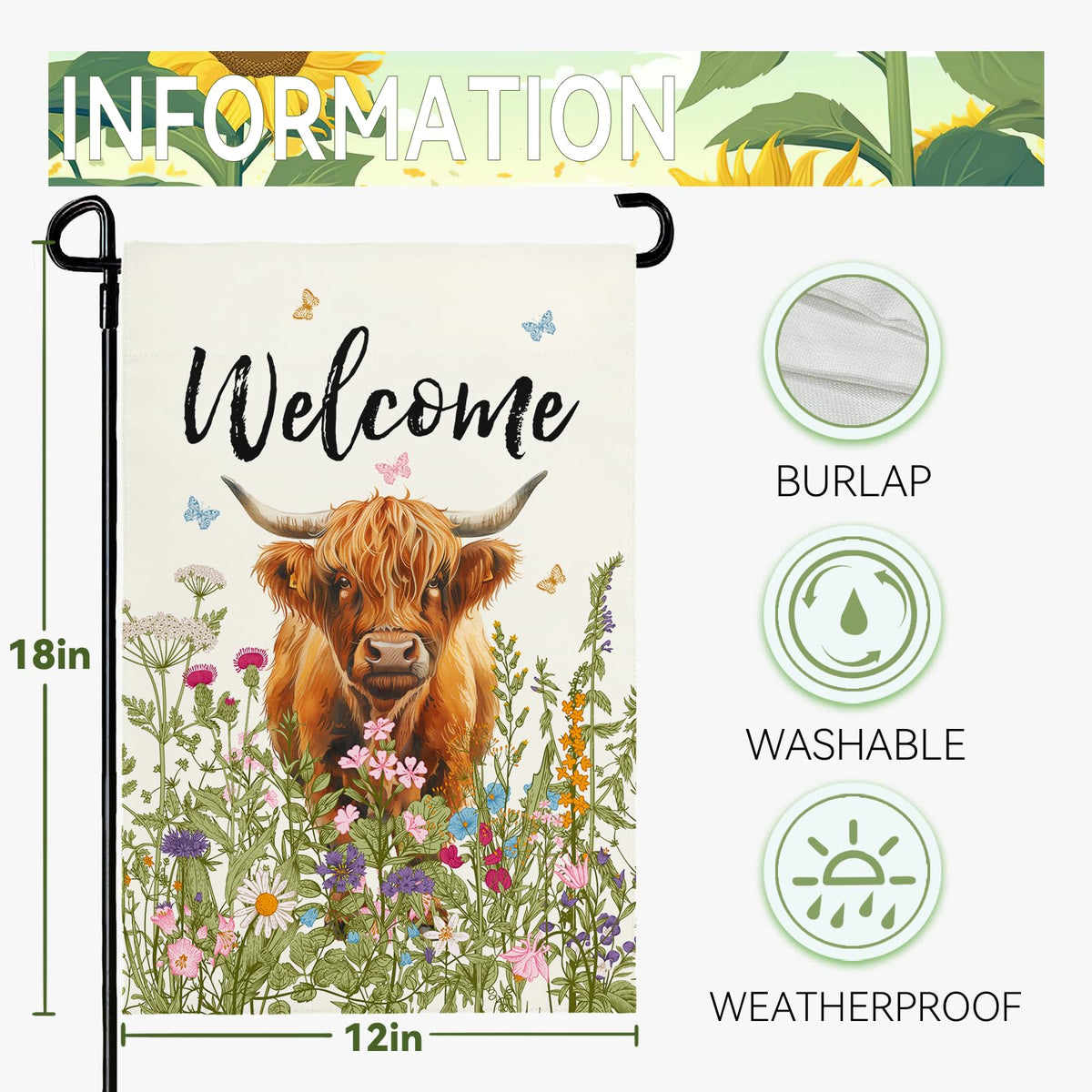 Dacawin burlap garden flag featuring flowers for rustic outdoor charm.