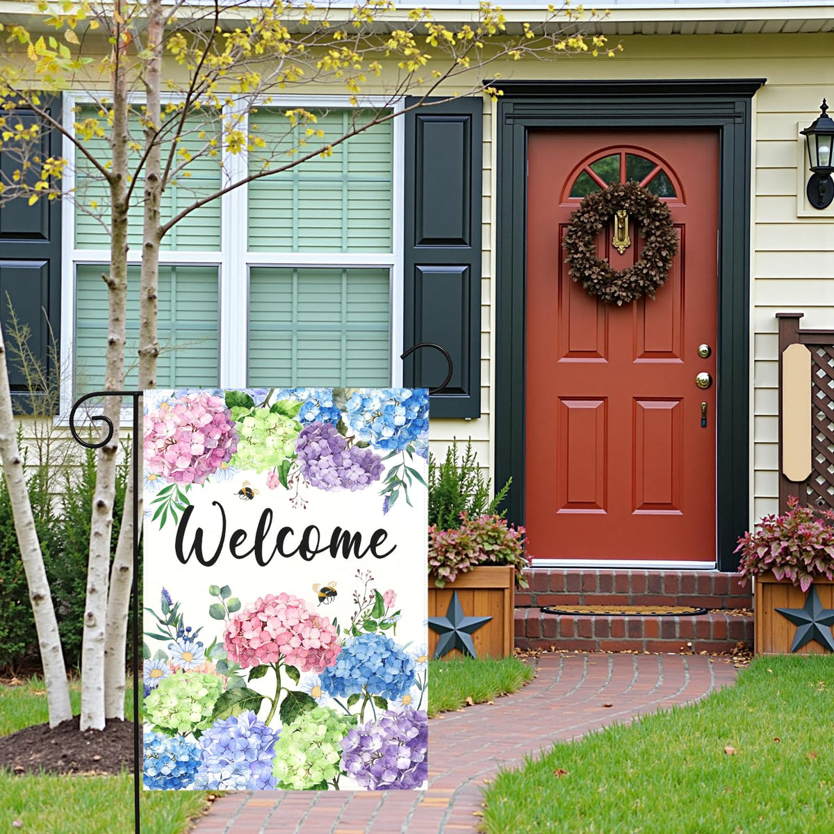 Dacawin double-sided hydrangea flag ensures visibility from both sides.