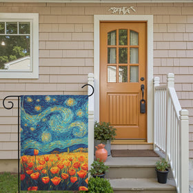 Dacawin artistic landscape flag, tulips and starry sky adorn outdoor spaces.