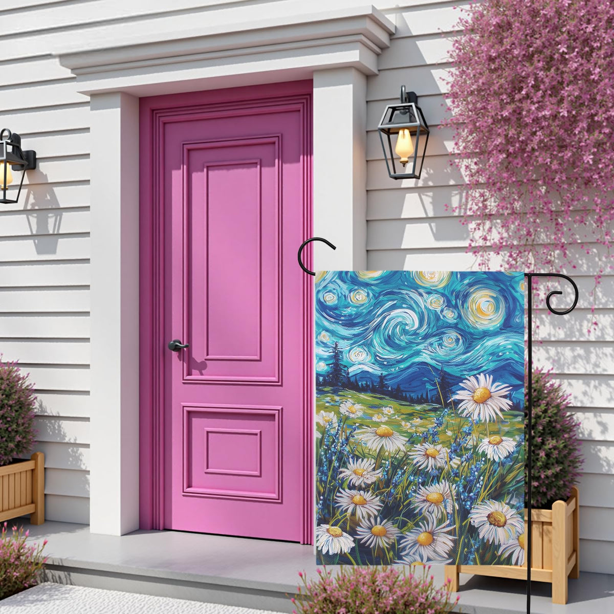 Dacawin Easy-install flag compatible with standard garden flag stands for quick setup.