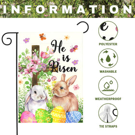 Dacawin He Is Risen Easter flag with two bunnies welcomes guests outside