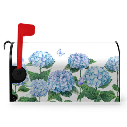 Dacawin Hydrangea mailbox cover in blue floral front view enhances curb appeal