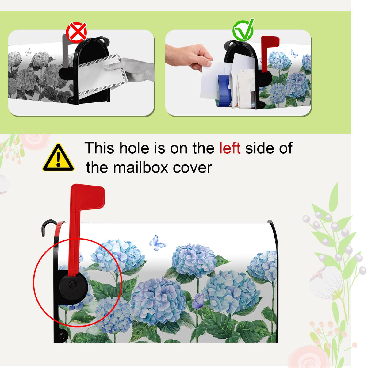 Magnetic ends of Dacawin hydrangea cover secure to mailbox