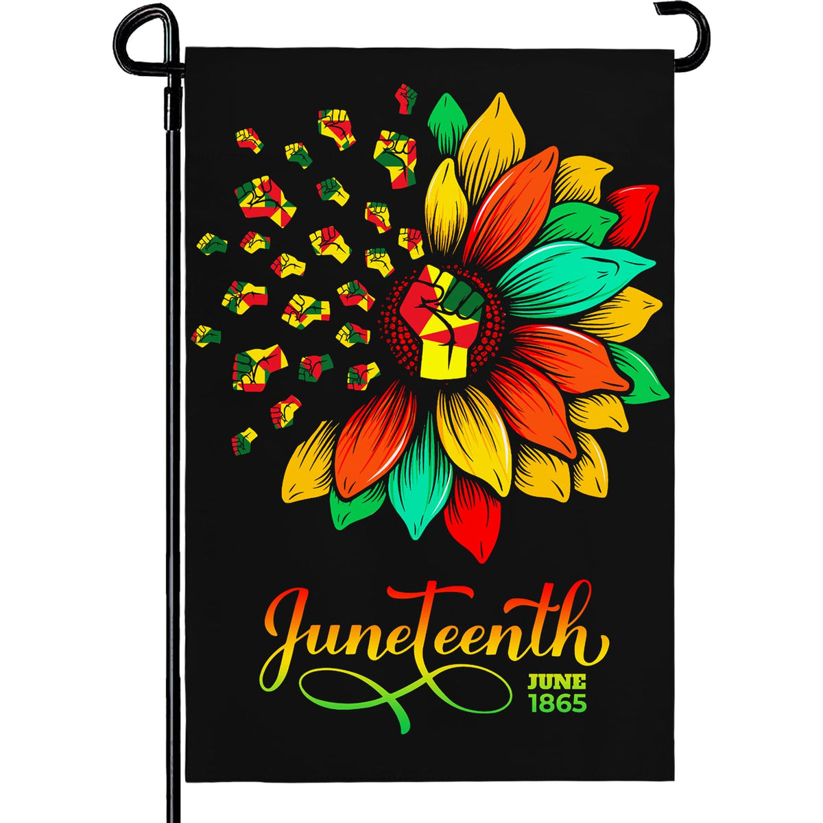 Dacawin Juneteenth flag, double-sided 12x18, visible from both sides in outdoor spaces.