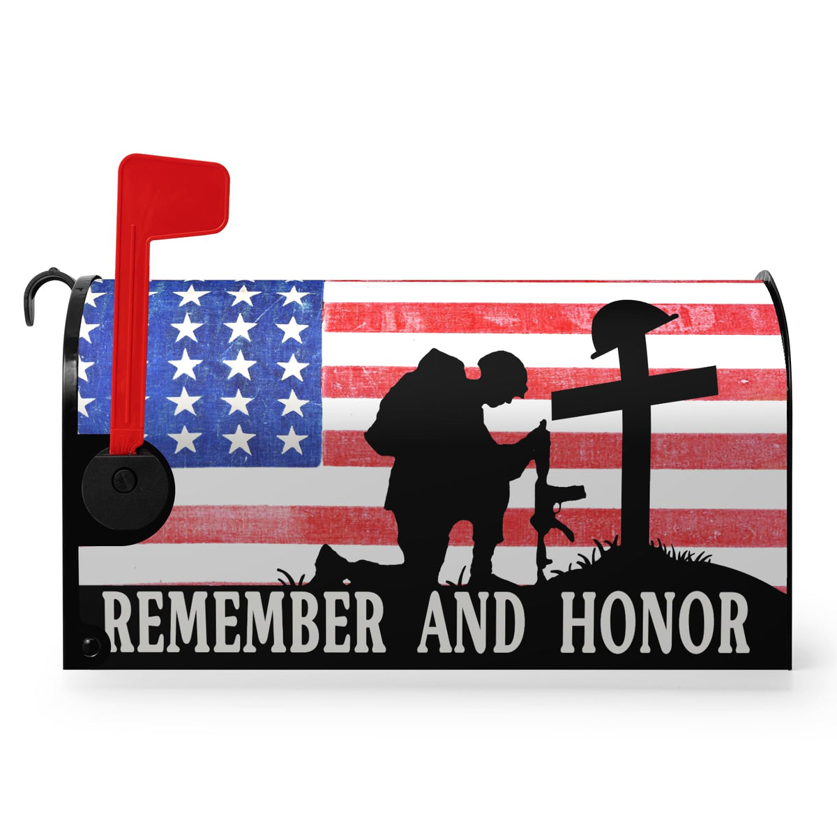 Dacawin memorial day mailbox wrap front view with patriotic stripes and stars