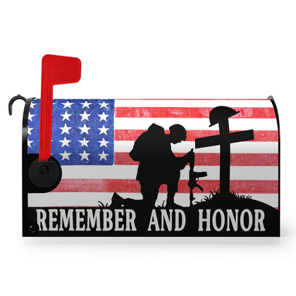 Dacawin memorial day mailbox wrap front view with patriotic stripes and stars