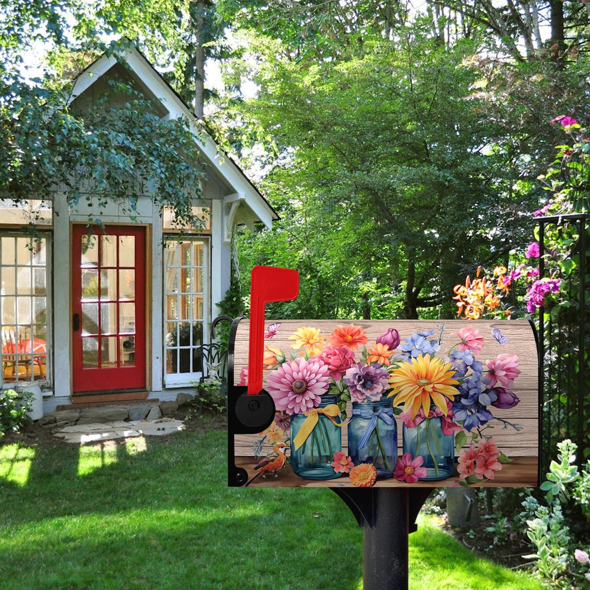 Dacawin rustic mailbox wrap with summer flowers protects mailbox exterior