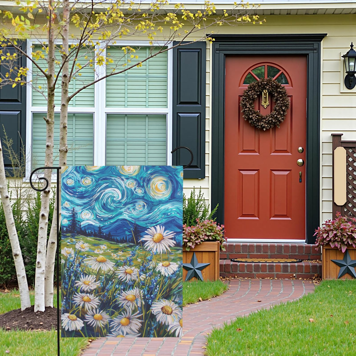 Dacawin Spring garden welcome flag adds artistic charm to porches and patios.