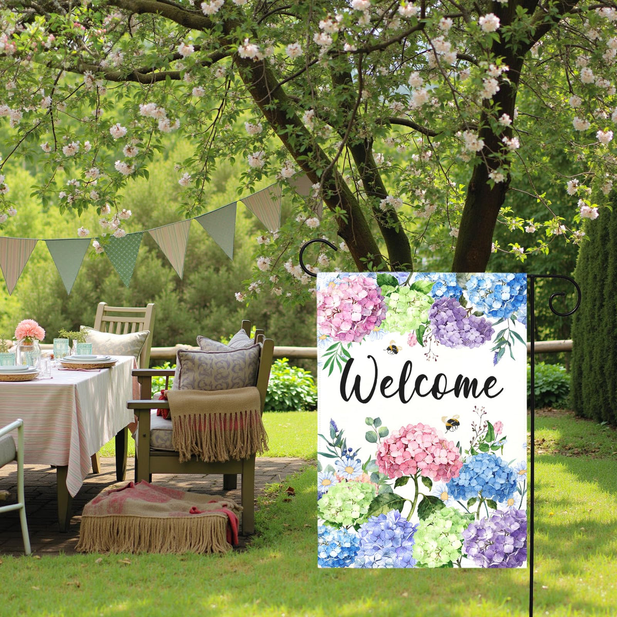 Dacawin spring and summer floral yard flag ideal for garden borders and entryways.