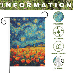 Dacawin van gogh inspired flag, swirling night sky meets vibrant tulips.