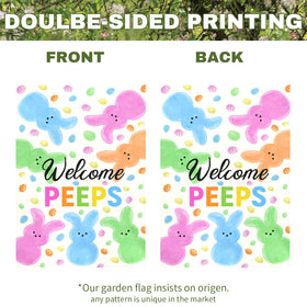 Dacawin Welcome Peeps Easter flag back view mirroring the front design